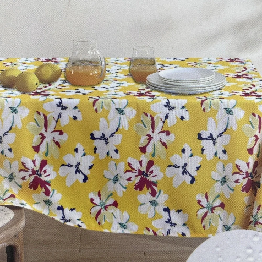 Briar & Bramble Tablecloth 60x84 Yellow Pink Blue Floral Flowers Indoor Outdoor